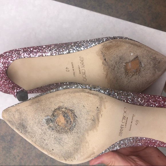 JIMMY CHOO ROMY 100 Platinum Flamingo GlitterPumps - Picture 6 of 8